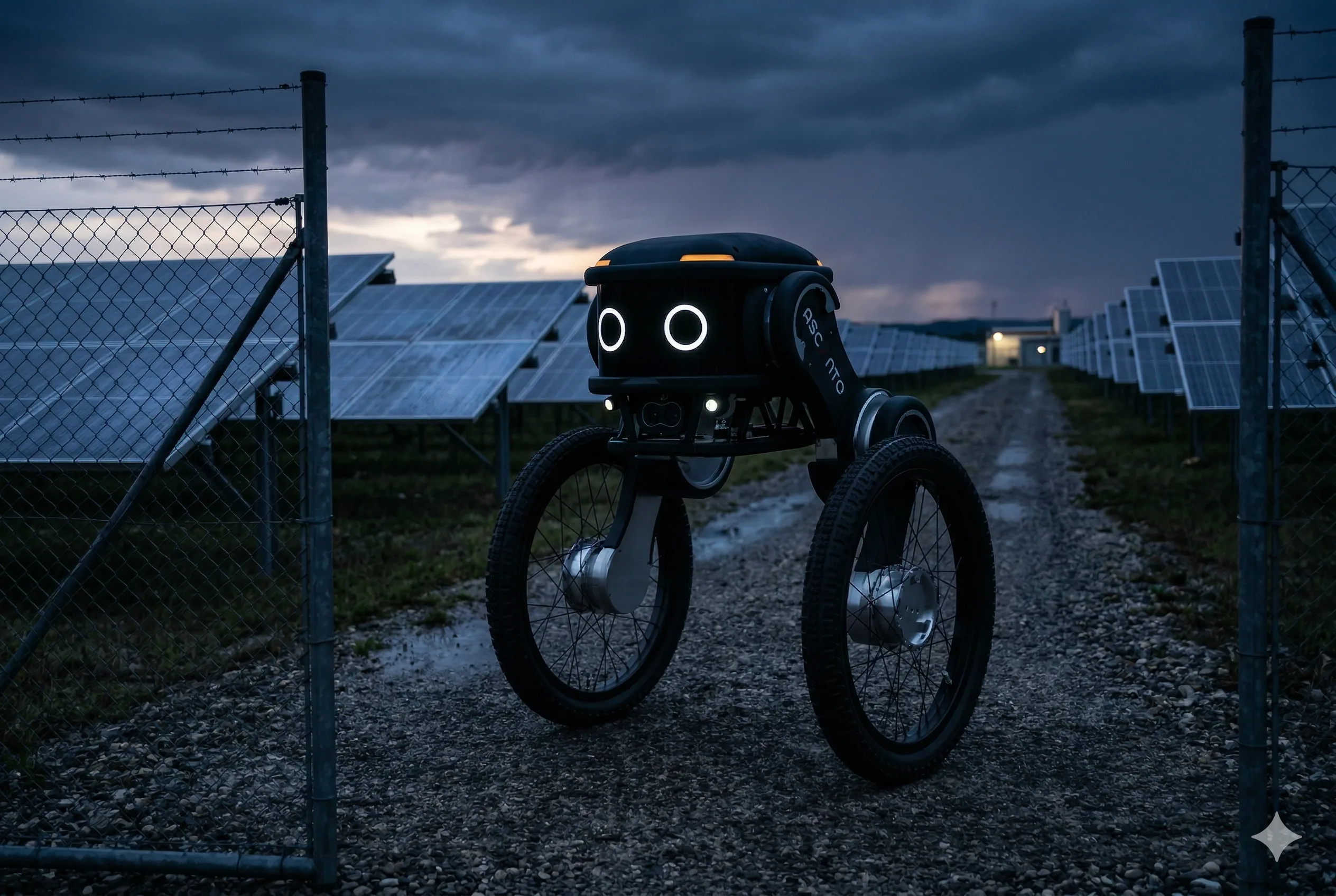 Ascento Guard 2.0 autonomer Sicherheitsroboter patrouilliert aktiv auf einem Außengelände